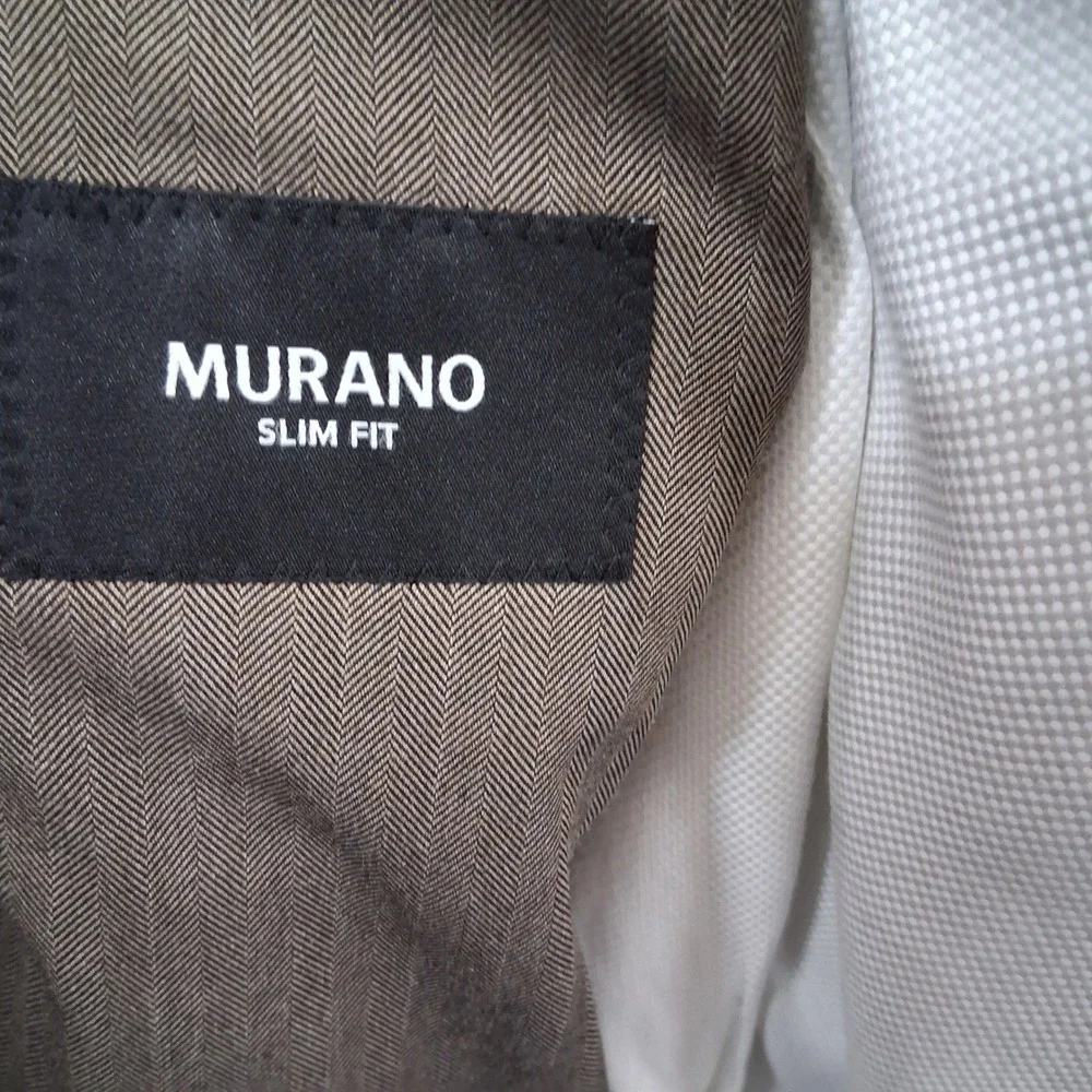 Murano Blazer L Slim Fit Tan Herringbone Unstructured Patch Pocket Double Vent